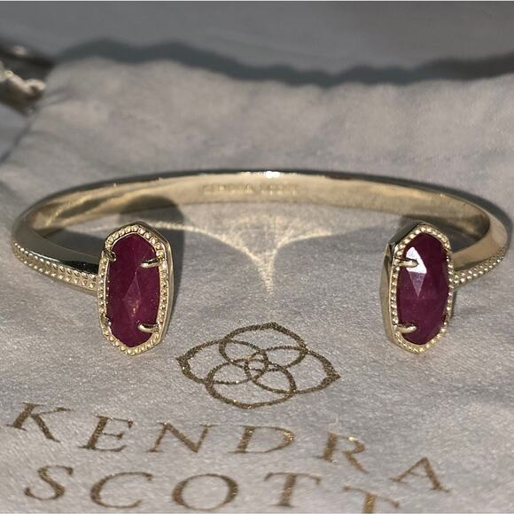 Kendra Scott Elton Dark Red‎ And Gold Station Cuff Bracelet - Picture 4 of 4
